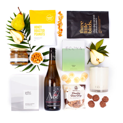 Ecoya French Pear, Wine, Sweet & Savoury Treats Anniversary Gift Hamper For Her