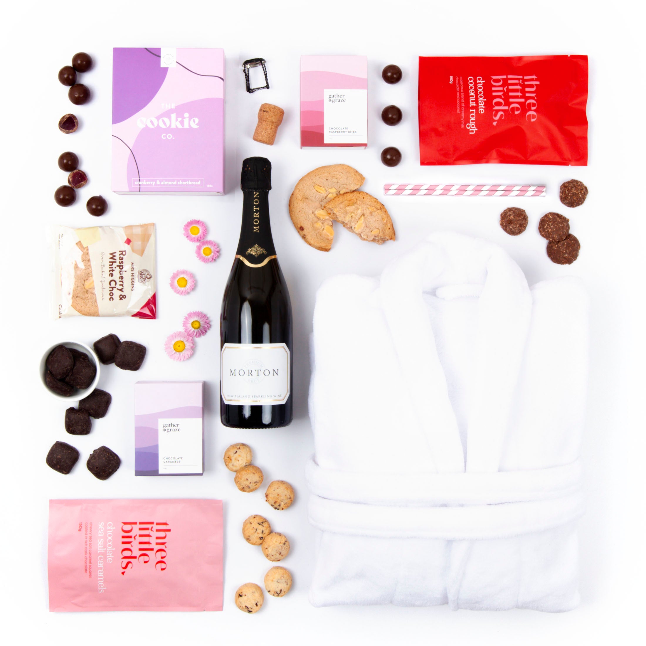 With Love, Luxury White Bathrobe & Bubbles Gift Basket for Her