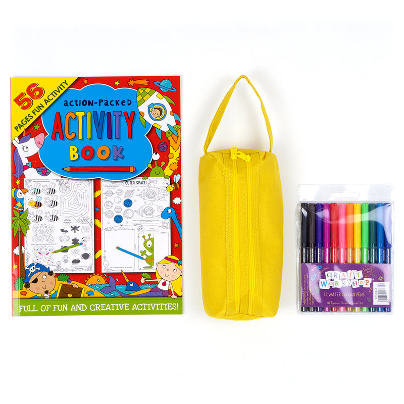 Kid’s Activity Pack - Activity/Colouring Book, Pencil Case + Colouring Pens