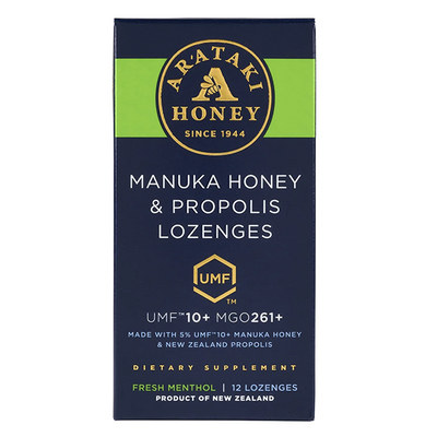 Arataki Honey Propolis & UMF 10+ Manuka Honey Lozenges Fresh Menthol (pack of 12)