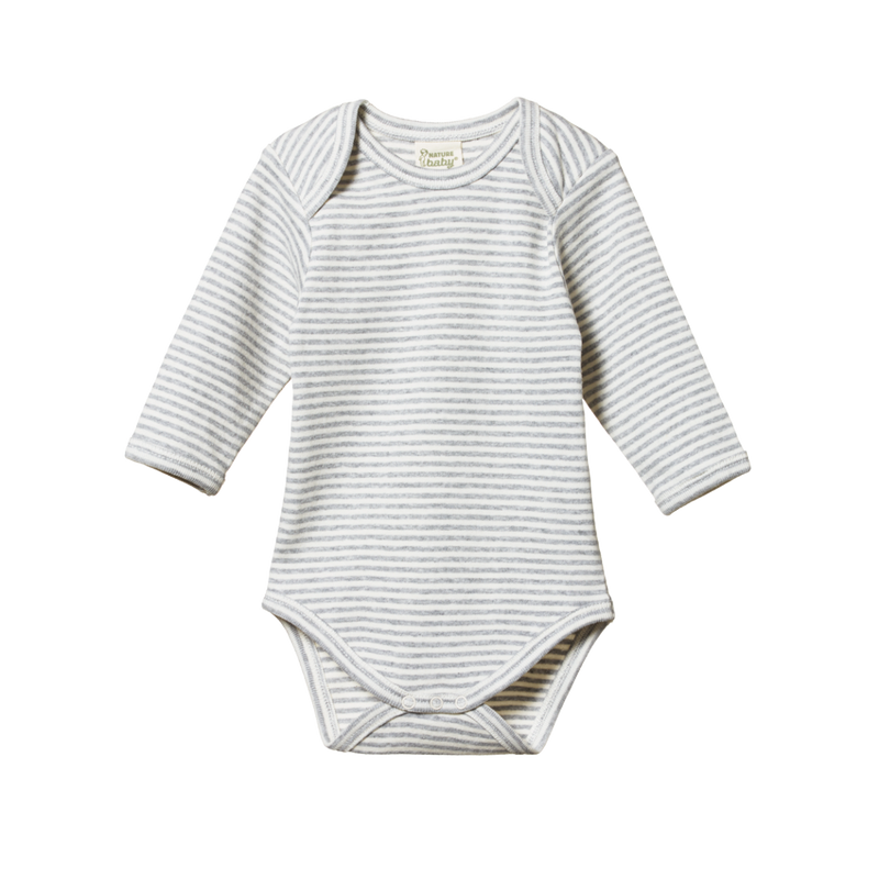 Nature Baby Organic Long Sleeve Body Suit Grey Stripe 0-3 months
