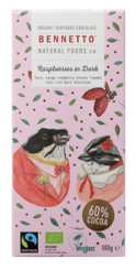 Bennetto Natural Foods Co Raspberries in Dark Chocolate Block 80g