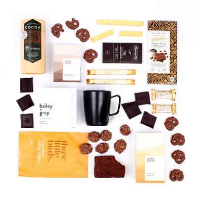 Chocolate, Fudge Brownie & Hot Chocolate Happy Birthday Gift Box For The Chocoholic