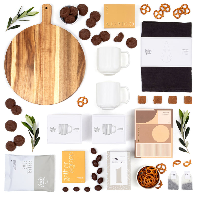 The Curated Comforts Gift Box with Tea, Cookies, and Mugs – Giftbox Boutique NZ