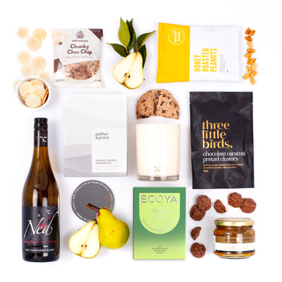 The House Warming - ECOYA candle, Sauvignon Blanc and Snacks Gift Box