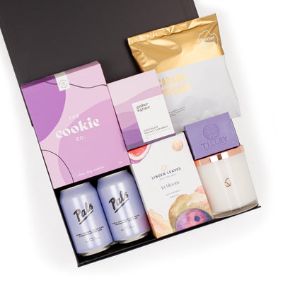 The Perfect Pals - Purple Pals Cans plus a Linden Leaves Soy Candle, Tilley Soap and Snacks Gift Box