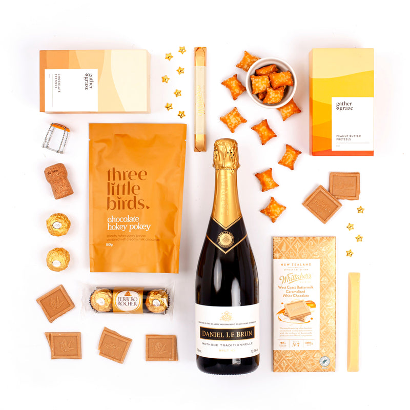 White & Gold Luxury Goodies, Wine Thank You Gift Basket