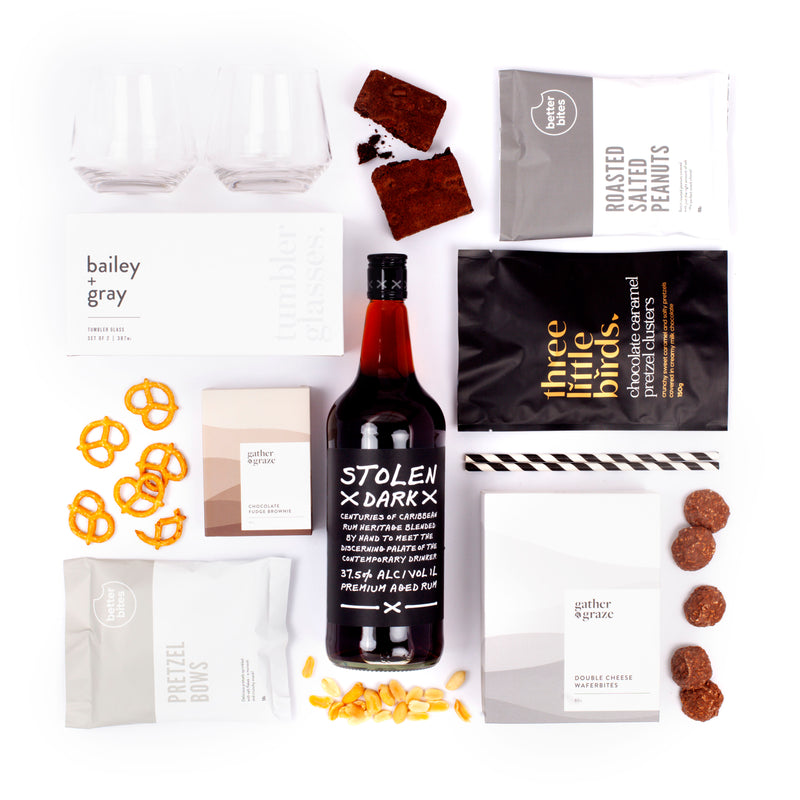 Stolen Rum, Chocolate & Savoury Snacks Birthday Gift Basket For Him