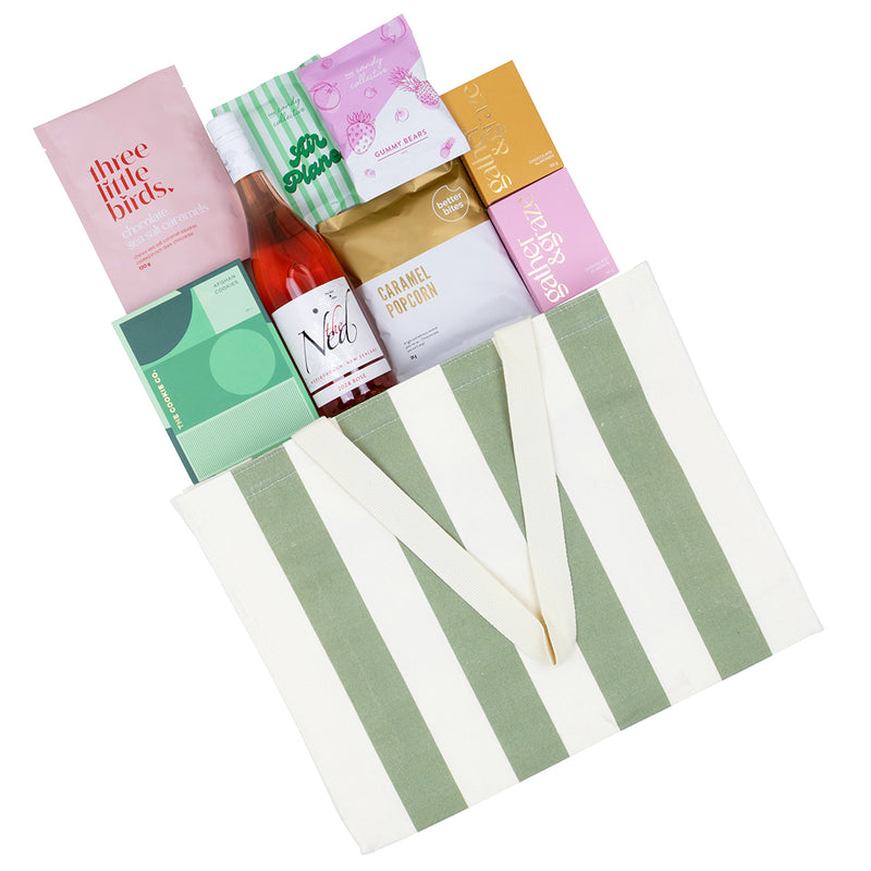 Luxury Summer Tote with Wine, Chocolates, and Snacks