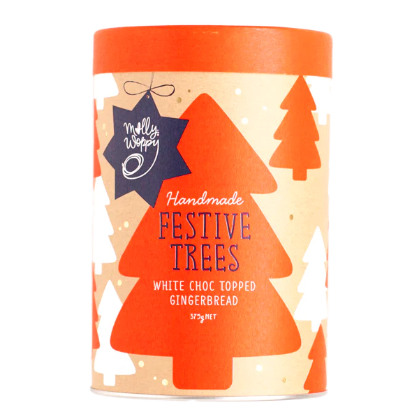 Molly Woppy Festive White Choc Topped Gingerbread Cookie Trees Cylinder