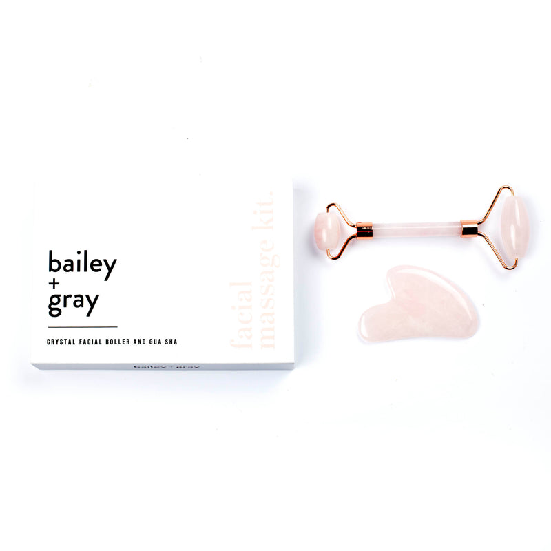 Bailey + Gray Facial Massage Kit Crystal Facial Roller & Gua Sha